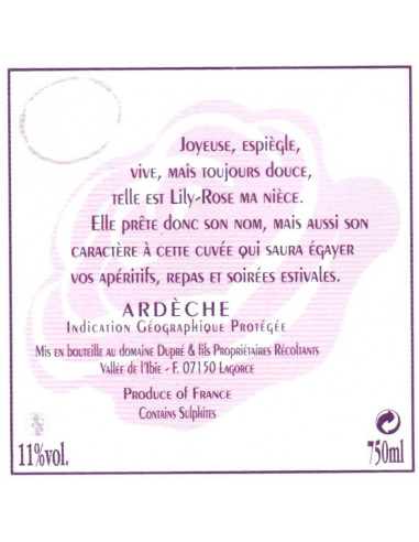 Cuvée Lily Rose - Domaine de Vigier